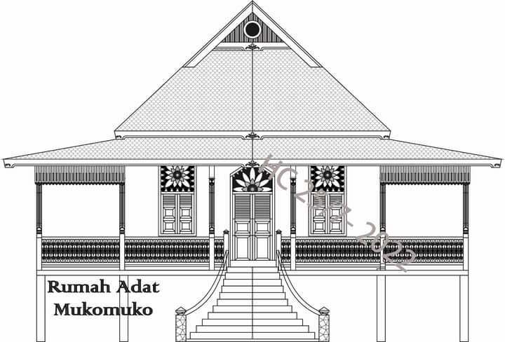 sketsa Rumah Adat Mukomuko