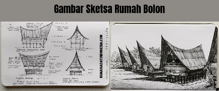 gambar sketsa rumah bolon batak toba