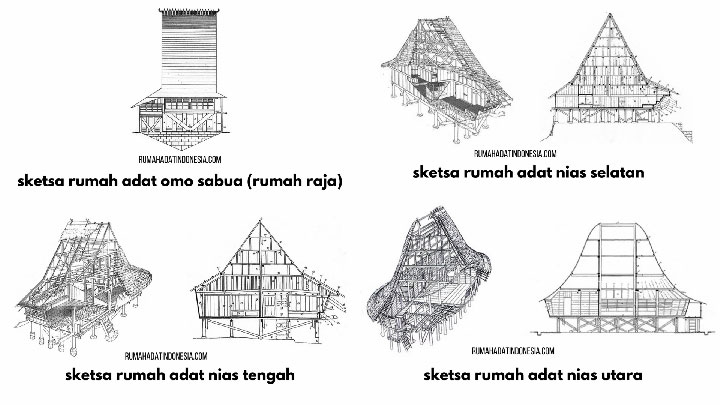 sketsa arsitektur rumah adat nias