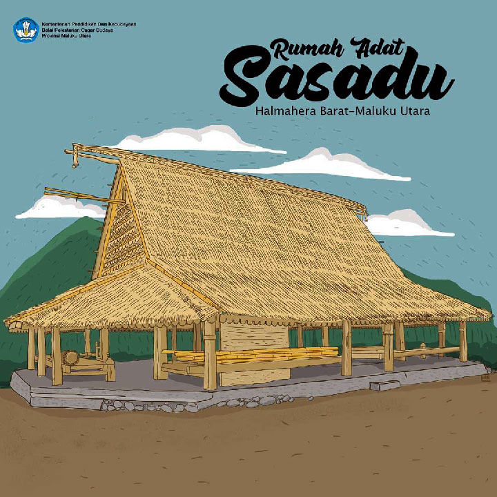 sketsa rumah adat sasadu halmahera